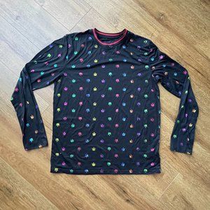 Drill Clothing Co Womens M Black Neon All Over Plant Leaves Long Sleeve
